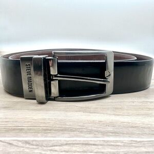 Steve Madden Faux Leather Reversible Black Brown Silver Buckle | Size 34/36